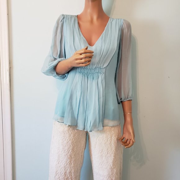 NWT Sundance 100% silk baby blue top, Size PM. - Picture 11 of 12